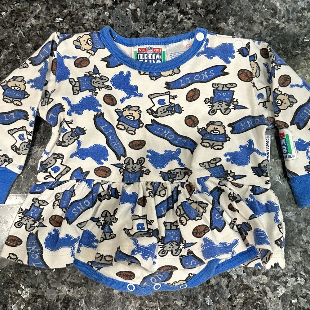 VINTAGE 12 Month Girls NFL Lions Long Sleeve One Piece Dress